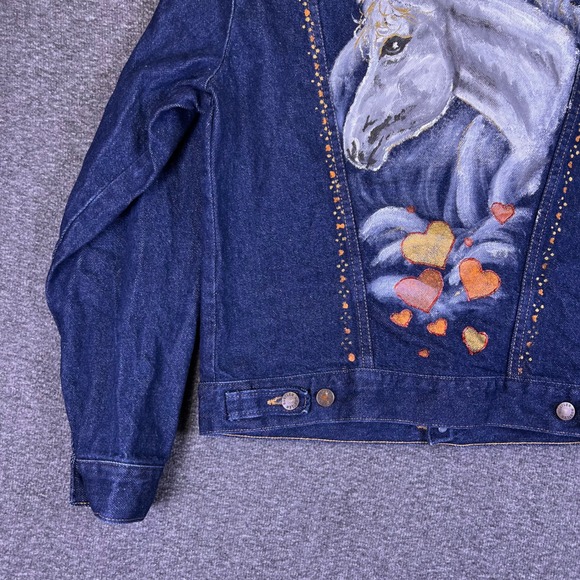 VTG Rustler Denim Jacket Mens Med Womens Custom Rachel Hand Painted Unicorn READ - Picture 8 of 16